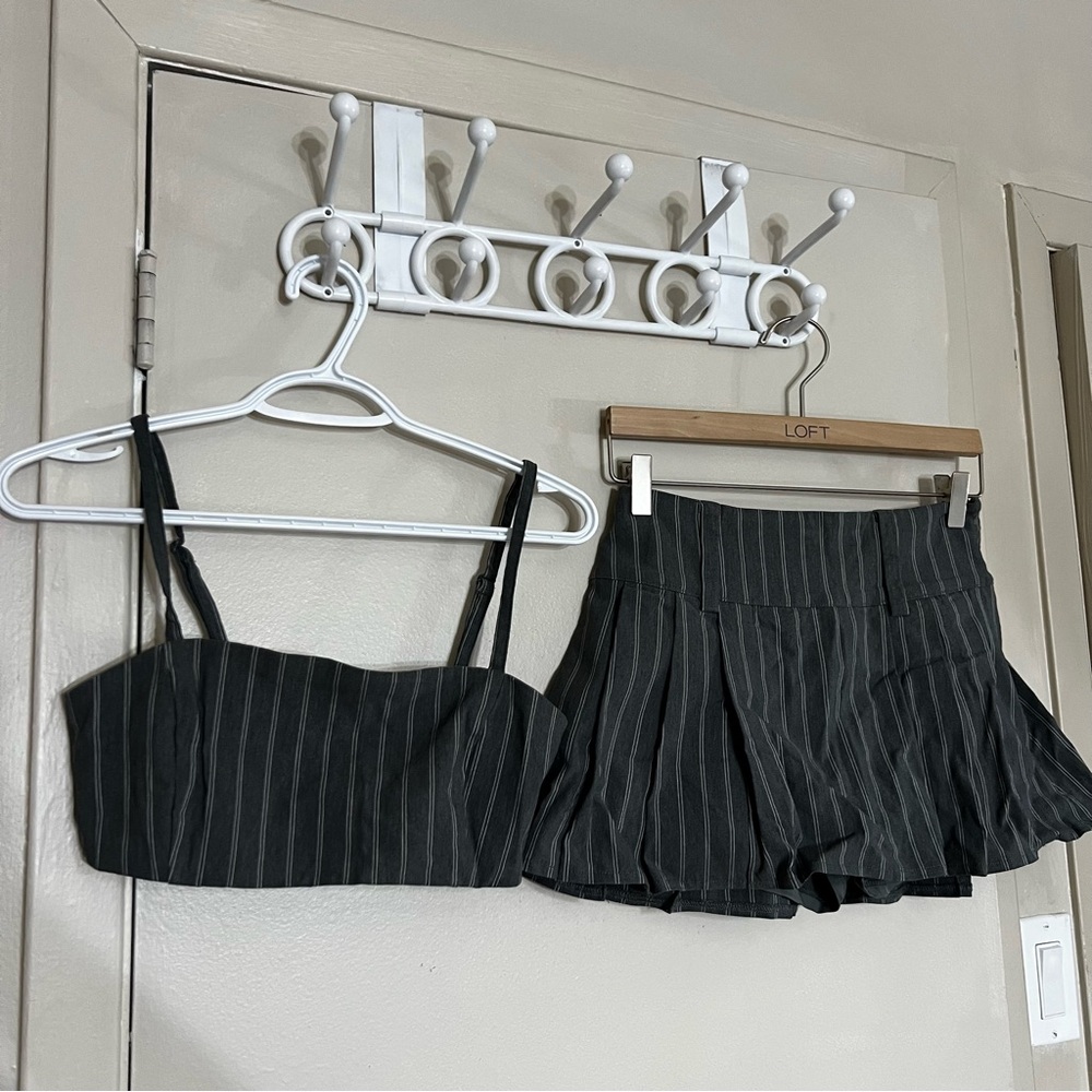 Striped Black Crop Top and Skirt Set